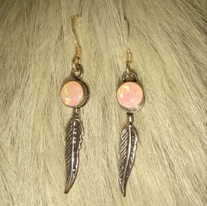 Elegant Pink Feather Drop Earrings